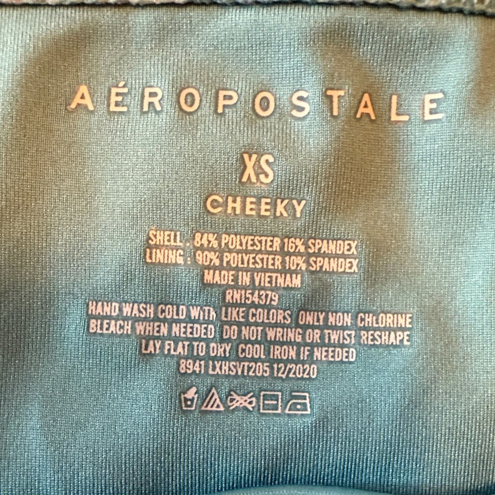 Aeropostale Teal Blue Flower Print Cheeky Bikini Bottom Size XS - Picture 2 of 6
